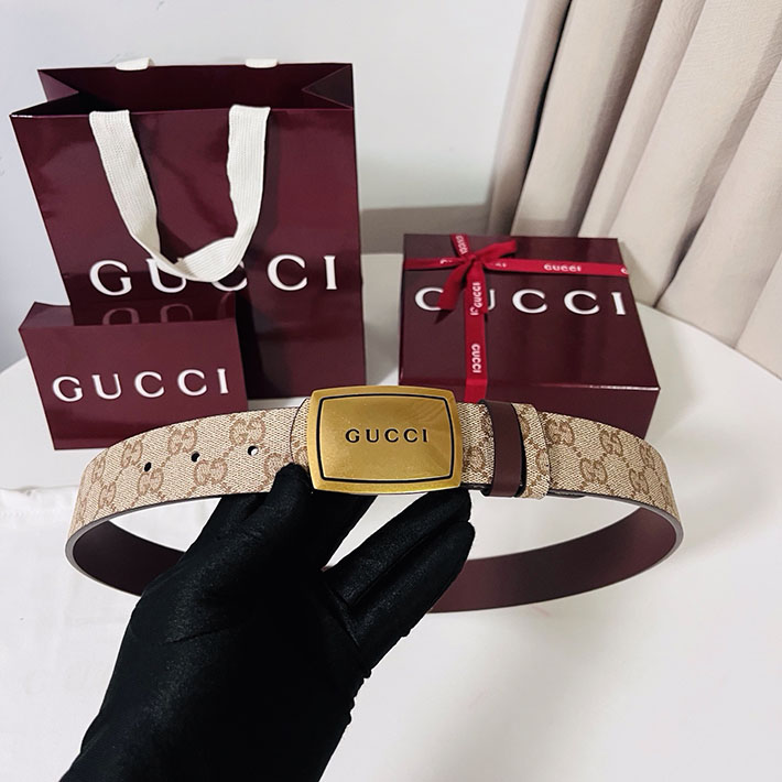 グッチ アウトレット店舗 GUCCI GGエンブレム ベルト 35mm ベージュ/ブラウン ゴールド金具 2701893 グッチ ベルト 新作 - 画像 (7)