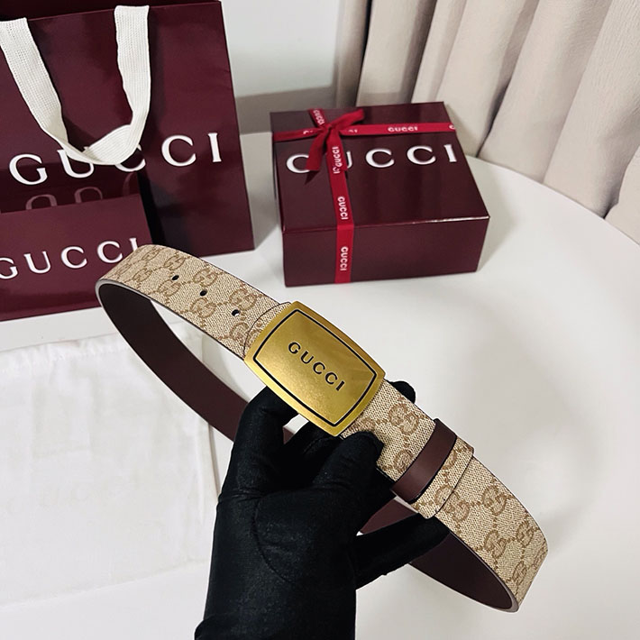グッチ アウトレット店舗 GUCCI GGエンブレム ベルト 35mm ベージュ/ブラウン ゴールド金具 2701893 グッチ ベルト 新作 - 画像 (6)