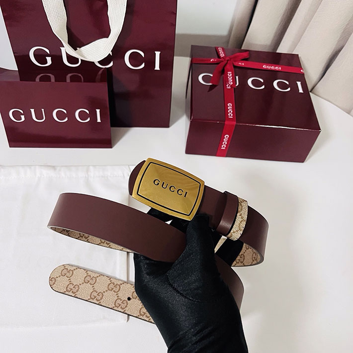 グッチ アウトレット店舗 GUCCI GGエンブレム ベルト 35mm ベージュ/ブラウン ゴールド金具 2701893 グッチ ベルト 新作 - 画像 (5)