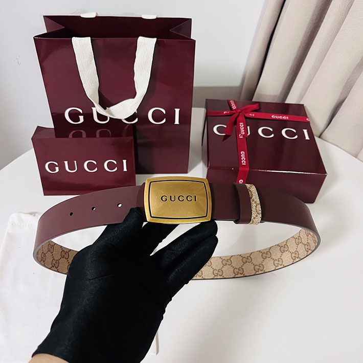 グッチ アウトレット店舗 GUCCI GGエンブレム ベルト 35mm ベージュ/ブラウン ゴールド金具 2701893 グッチ ベルト 新作 - 画像 (4)