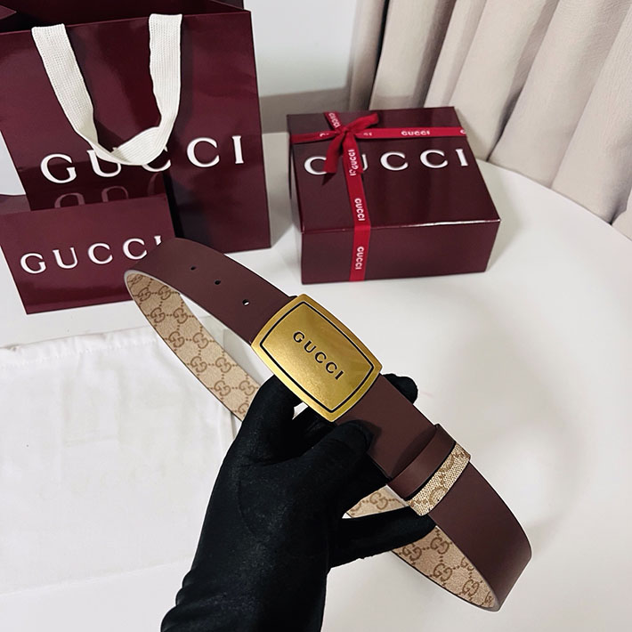グッチ アウトレット店舗 GUCCI GGエンブレム ベルト 35mm ベージュ/ブラウン ゴールド金具 2701893 グッチ ベルト 新作 - 画像 (3)