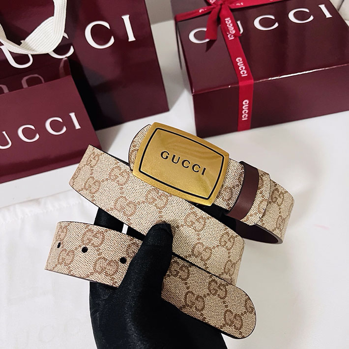 グッチ アウトレット店舗 GUCCI GGエンブレム ベルト リバーシブル 35mm ベージュ/ブラウン シルバー金具 2701894 グッチ ベルト 安い - 画像 (2)