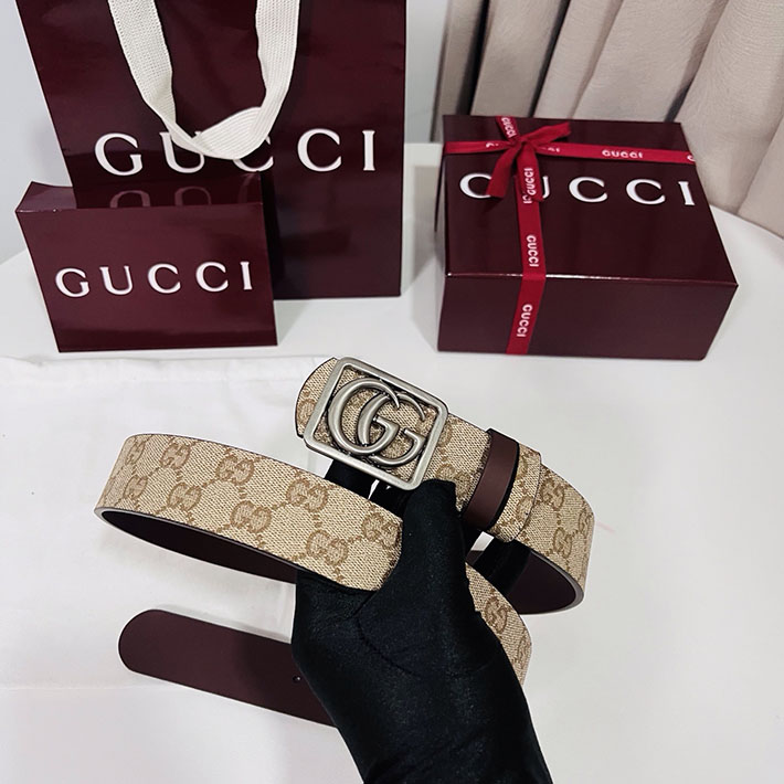 グッチ アウトレット店舗 GUCCI GGエンブレム ベルト リバーシブル 35mm ベージュ/ブラウン シルバー金具 2701894 グッチ ベルト 安い - 画像 (9)