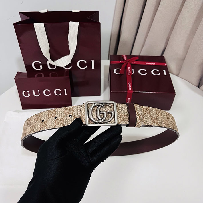 グッチ アウトレット店舗 GUCCI GGエンブレム ベルト リバーシブル 35mm ベージュ/ブラウン シルバー金具 2701894 グッチ ベルト 安い - 画像 (8)