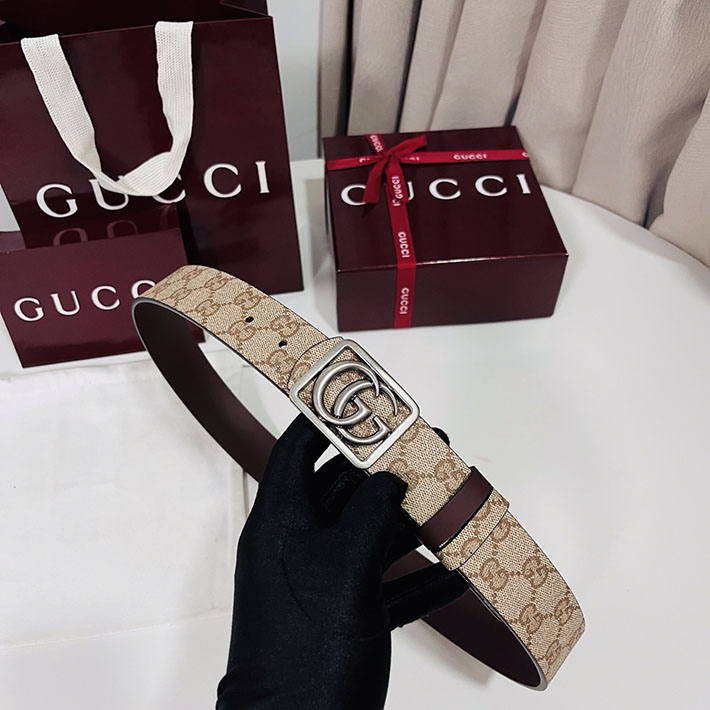 グッチ アウトレット店舗 GUCCI GGエンブレム ベルト リバーシブル 35mm ベージュ/ブラウン シルバー金具 2701894 グッチ ベルト 安い - 画像 (7)