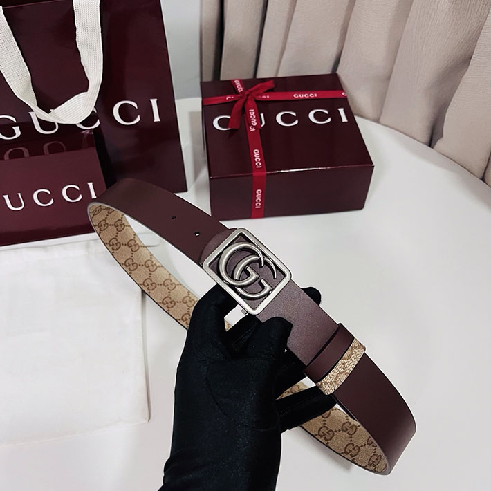 グッチ アウトレット店舗 GUCCI GGエンブレム ベルト リバーシブル 35mm ベージュ/ブラウン シルバー金具 2701894 グッチ ベルト 安い - 画像 (6)