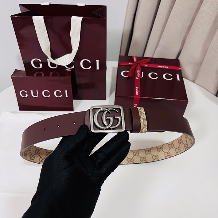 グッチ アウトレット店舗 GUCCI GGエンブレム ベルト リバーシブル 35mm ベージュ/ブラウン シルバー金具 2701894 グッチ ベルト 安い - 画像 (5)