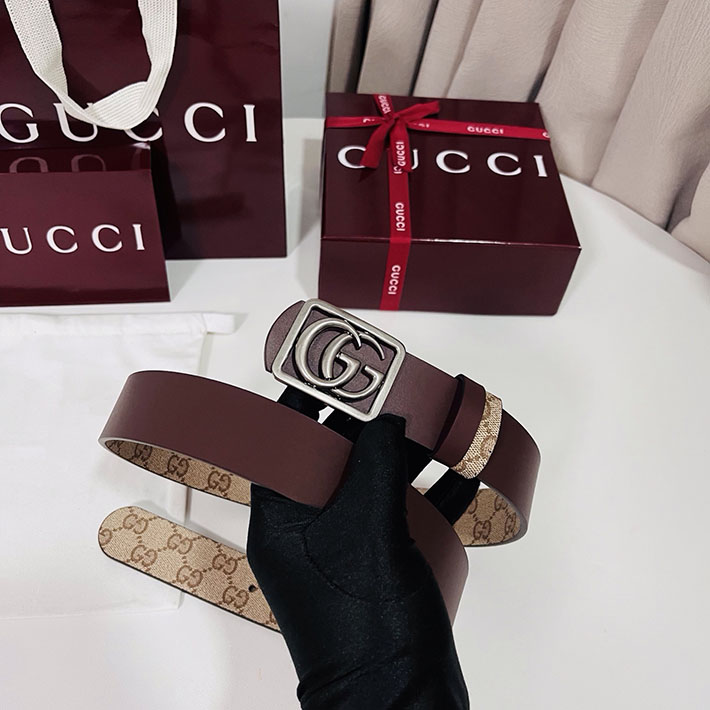 グッチ アウトレット店舗 GUCCI GGエンブレム ベルト リバーシブル 35mm ベージュ/ブラウン シルバー金具 2701894 グッチ ベルト 安い - 画像 (4)