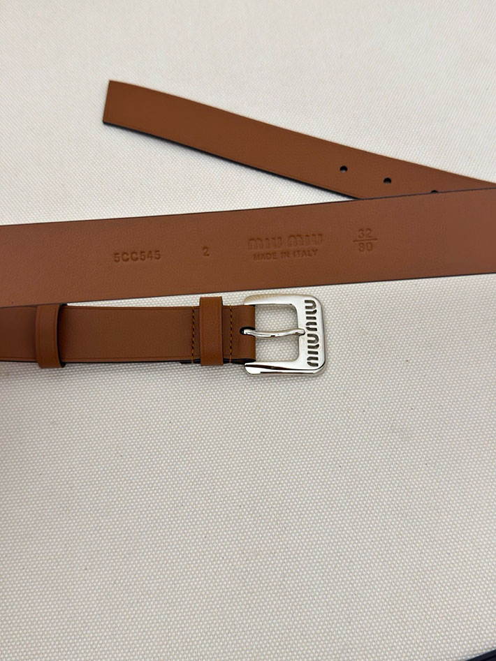 ミュウミュウ アウトレット 店舗 MiuMiu レディース 30mm カットアウト レザーベルト ナッパレザー 2701988 Miumiu ベルト アウトレット - 画像 (7)