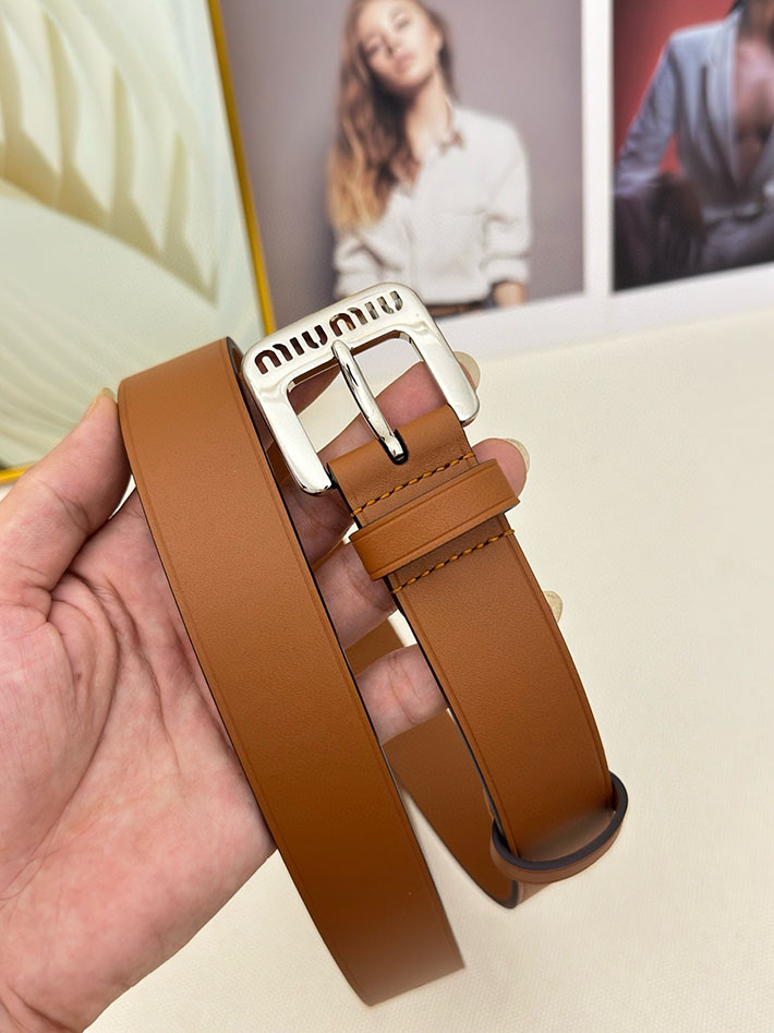 ミュウミュウ アウトレット 店舗 MiuMiu レディース 30mm カットアウト レザーベルト ナッパレザー 2701988 Miumiu ベルト アウトレット - 画像 (6)