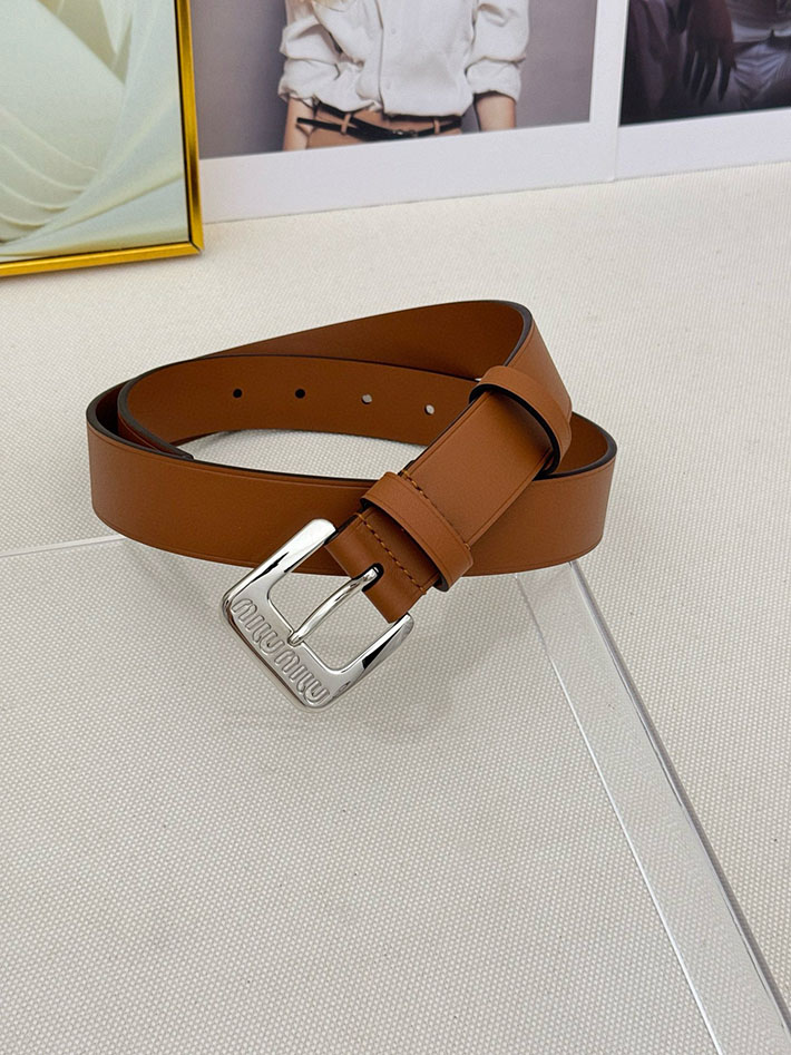 ミュウミュウ アウトレット 店舗 MiuMiu レディース 30mm カットアウト レザーベルト ナッパレザー 2701988 Miumiu ベルト アウトレット - 画像 (5)