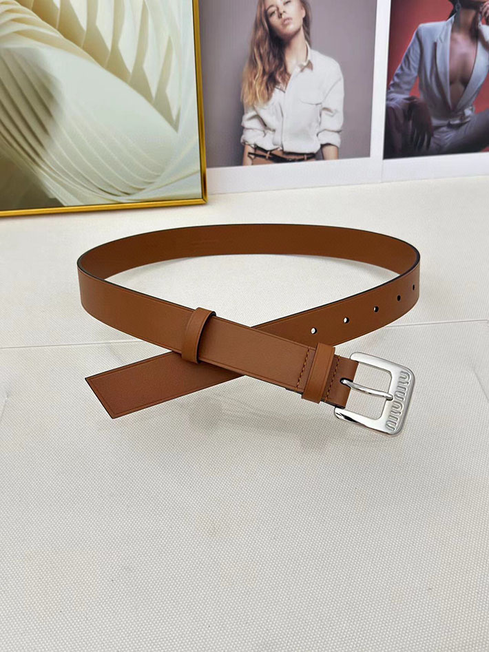 ミュウミュウ アウトレット 店舗 MiuMiu レディース 30mm カットアウト レザーベルト ナッパレザー 2701988 Miumiu ベルト アウトレット - 画像 (4)
