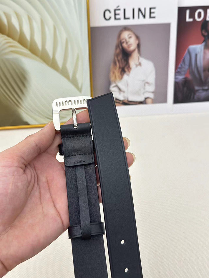 ミュウミュウ アウトレット 店舗 MiuMiu レディース 30mm カットアウト レザーベルト ナッパレザー 2701990 MIUMIU ベルト 安い - 画像 (4)