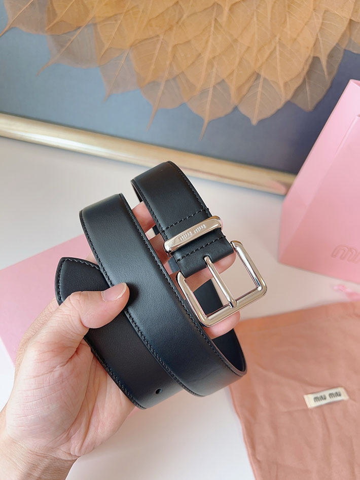 ミュウミュウ アウトレット 店舗 MiuMiu 35mm 本革 牛革 レザー ウエストベルト 細め カジュアル 2701995 Miumiu ベルト 新作 - 画像 (7)