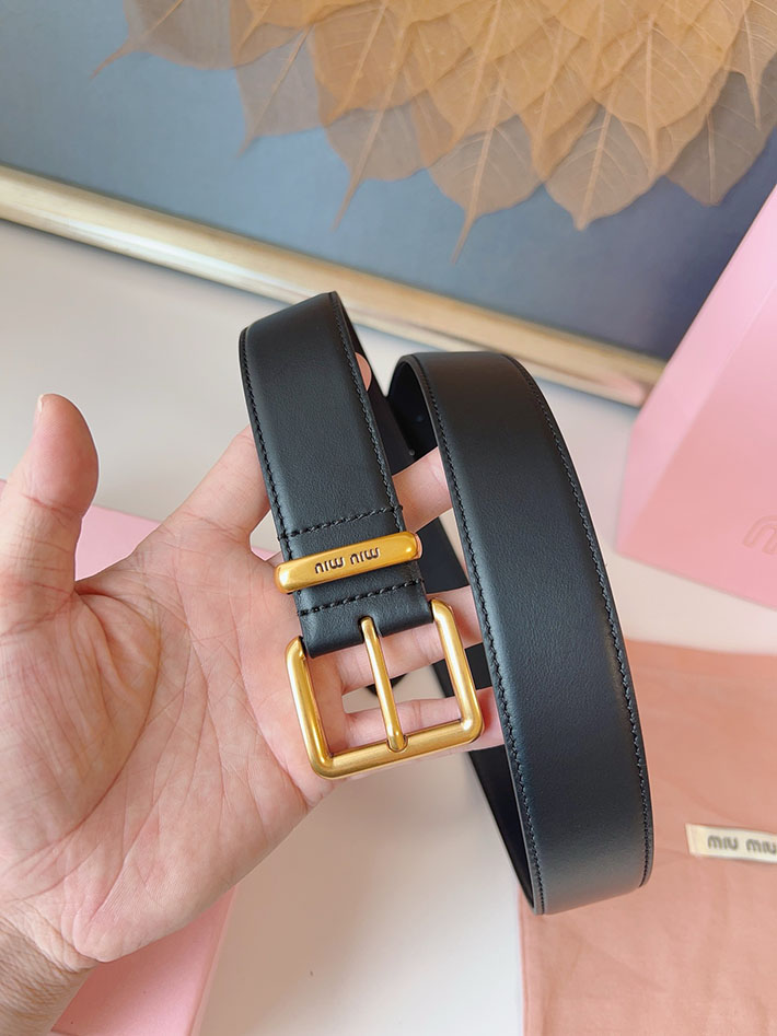 ミュウミュウ アウトレット 店舗 MiuMiu 35mm 本革 牛革 レザー ウエストベルト 細め カジュアル 2701996 Miumiu ベルト 公式 - 画像 (2)