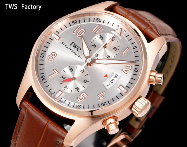 ブランド腕時計専門店 通販 IWC パイロット クロノ 41 ローズゴールド シルバー文字盤 ブラウンレザー 高級スポーツウォッチ iwc 時計 人気 - 画像 (2)