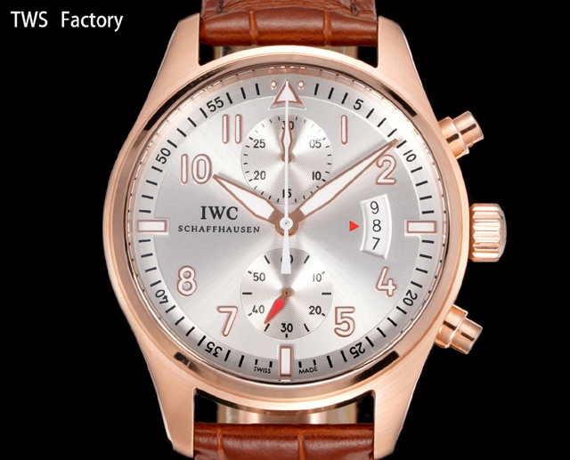 ブランド腕時計専門店 通販 IWC パイロット クロノ 41 ローズゴールド シルバー文字盤 ブラウンレザー 高級スポーツウォッチ iwc 時計 人気 - 画像 (3)