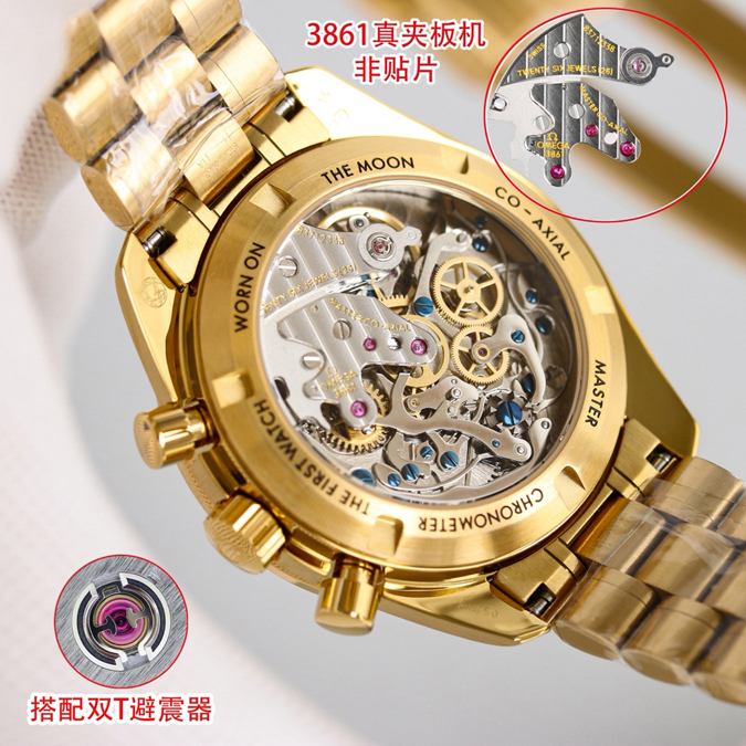 高級腕時計スーパーコピー オメガ OMEGA オメガ スピードマスター 18Kイエローゴールド ブレスレット 42mm 手巻き 黒文字盤 - 画像 (8)