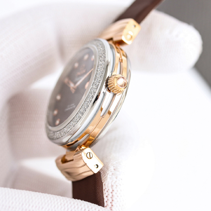 高級腕時計スーパーコピー オメガ OMEGA オメガ ラディーマティック ブラウン ダイヤ スノーセッティング 34mm 自動巻き レッドゴールド オメガ 時計 箱 - 画像 (2)