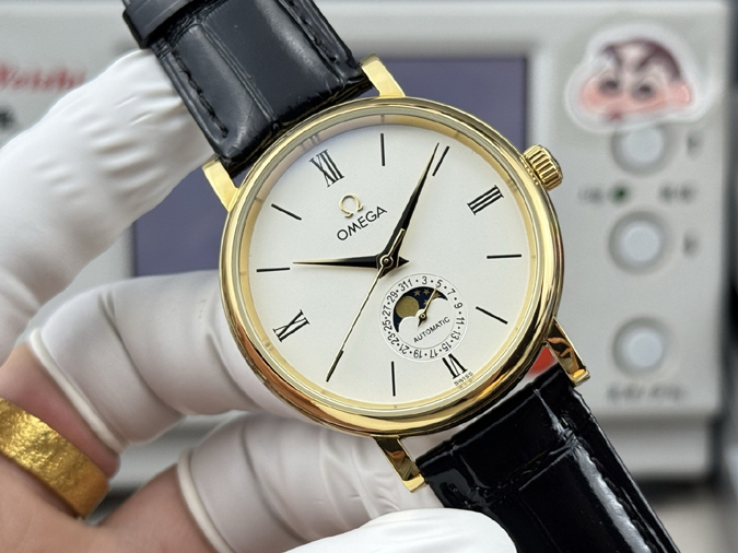 高級腕時計スーパーコピー オメガ OMEGA オメガ デ・ヴィル プレステージ 月相 ダイヤ ローマ数字 イエローゴールド レザー 自動巻き オメガ 古い腕時計 - 画像 (2)