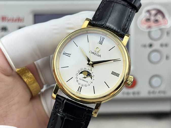 高級腕時計スーパーコピー オメガ OMEGA オメガ デ・ヴィル プレステージ 月相 ダイヤ ローマ数字 イエローゴールド レザー 自動巻き オメガ 古い腕時計 - 画像 (3)