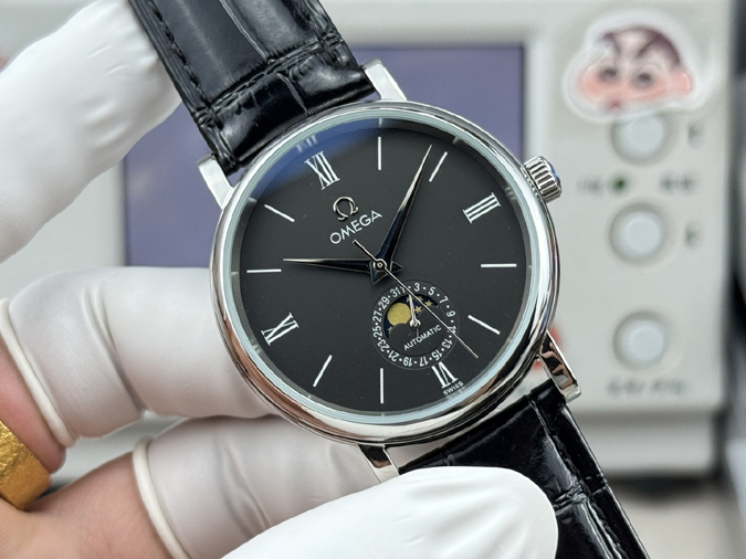 高級腕時計スーパーコピー オメガ OMEGA オメガ デ・ヴィル プレステージ 月相 ダイヤ ローマ数字 イエローゴールド レザー 自動巻き オメガコピー腕時計 - 画像 (2)