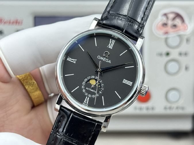 高級腕時計スーパーコピー オメガ OMEGA オメガ デ・ヴィル プレステージ 月相 ダイヤ ローマ数字 イエローゴールド レザー 自動巻き オメガコピー腕時計 - 画像 (3)