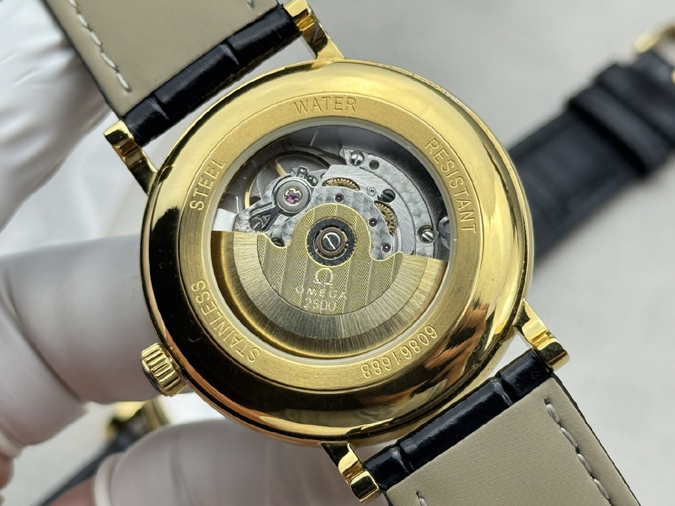 高級腕時計スーパーコピー オメガ OMEGA オメガ デ・ヴィル プレステージ 月相 ダイヤ ローマ数字 イエローゴールド レザー 自動巻き オメガ 時計 安い - 画像 (4)