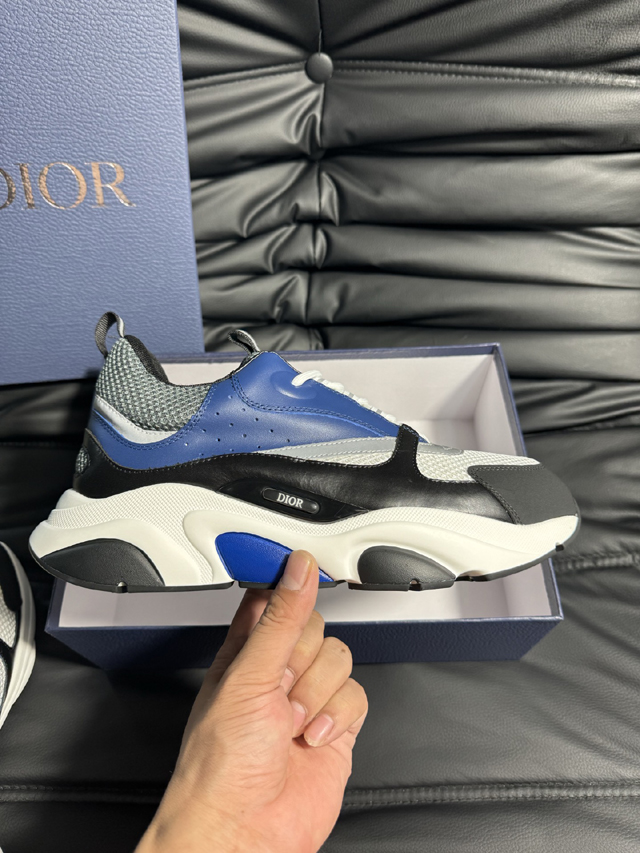 ブランド 靴 買取【ディオール】DIOR B22 スニーカー ダッドスニーカー ブルー ブラック グレー 厚底 メッシュ レザー パッチワーク オブリーク 柄 レース ディオール靴メンズ - 画像 (5)