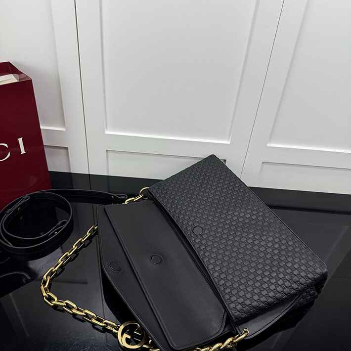 グッチ バッグ アウトレット 店舗 GUCCI GGパターン ラージ スエード GG ショルダーバッグ ブラック 857362 AAF1I 1000 グッチ バッグ 革 - 画像 (4)