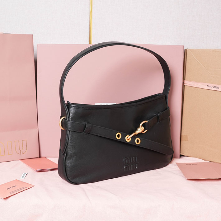 ミュウミュウ バッグ アウトレット 店舗 MiuMiu アバンチュール ナッパレザー バッグ レギュラー ブラック 5BC182_2BBL_F0002 miumiu バッグ 黒 - 画像 (9)